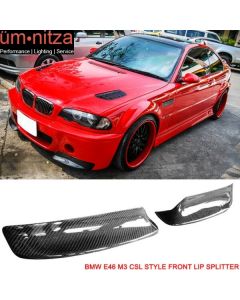 Fits 01-06 Fit BMW E46 M3 Only CSL Style Front Bumper Lip Splitter 2PC - CF