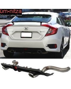 Fits 16-21 Honda Civic Sedan Rear LED Diffuser + Axle Back Dual 4in Exhaust Tips