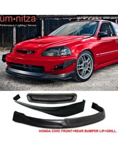 Fits 96-98 Honda Civic 3Dr CONCEPT Front + Rear Bumper Lip+TR Front Hood Grill