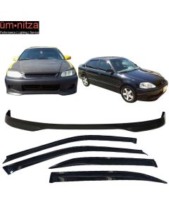 Fits 96-98 Honda Civic 4Dr TR Style Front Bumper Lip PP + 4PCS Window Visors