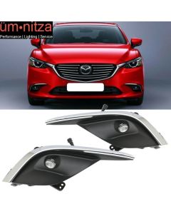 Fits 16-17 Mazda 6 OE Front Fog Light Lamps LED Clear Lens With Chrome Trim 2PC