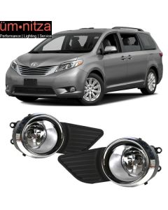 Fits 11-17 Toyota Sienna 2PCS Front Bumper Fog Lights Replacement W/Clear Lens