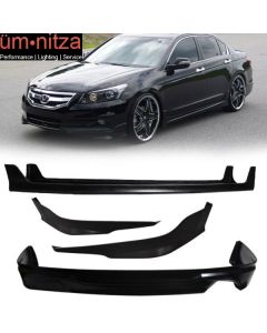 Fits 11-12 Honda Accord Sedan Mugen Style Front + Rear Bumper Lip + Side Skirts