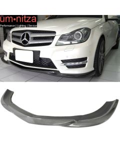 Fits 12-14 C-class W204 LCI GH Black CF Carbon Fiber Front Bumper Lip Spoiler