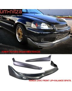 Fits 99-00 EK Civic 2/4Dr JUN Front Bumper Lip+2PC Rear Bumper Lip Valance Spats