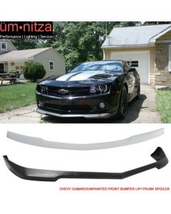 Fits 10-13 Chevrolet Camaro V6 SS Style Front Bumper Lip + Rear Trunk Spoiler PU