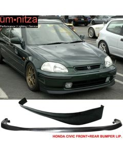 Fits 96-98 Honda Civic Hatchback Front + Rear Bumper Lip Spoiler Unpainted Black