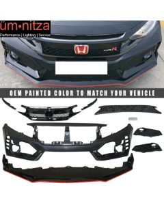 Fits 16-21 Honda Civic Type-R Style Painted Front Bumper w/ Lip Gloss Black Red