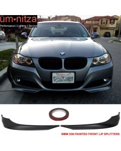 Fits 09-12 Fit BMW E90 Front Bumper Lip Splitter Painted Sparkling Graphite Metallic