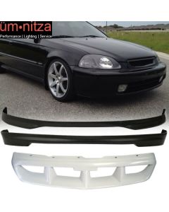 Fits 96-98 Honda Civic 3Dr TR Front + Rear Bumper Lip + Hood Grill