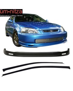 Fits 96-98 Honda Civic Hatchback Mugen Style Front Bumper Lip + 2PC Window Visor