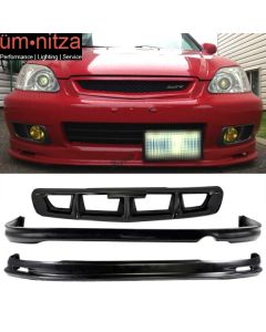 Fits 96-98 Civic 2Dr/4Dr MU Front + Rear Bumper Lip + Mugen Front Hood Grill