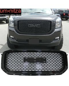 Fits 15-20 GMC Yukon Denali Style Front Upper Grille Replacement Gloss Black ABS