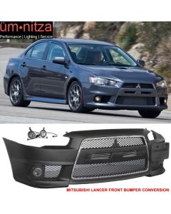 Fits 08-15 Lancer EVO Front Bumper Cover Conversion + Front Grille Fog Cover 2Pc