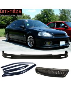 Fits Civic 99-00 Mugen PP Front Bumper Lip + Front Grille + Sun Window Visor