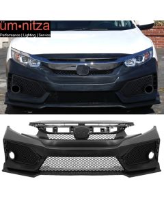 Fits 16-18 Honda Civic 10th Gen Sedan Coupe CTR Front Bumper Grille Fascia Set