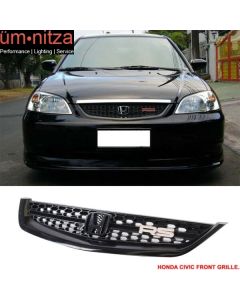 Fit 01-03 Honda Civic RS Style Unpainted Black Front Upper Hood Grille Grill ABS