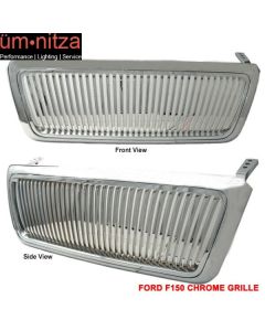 Fits 04-08 Ford F150 F-150 Pickup Front Bumper Hood Chrome Vertical Grill Grille