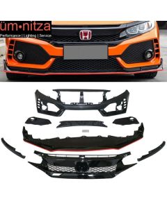 Fits 16-21 Honda Civic TR Style Front Bumper Cover + Grille + Front Lip PP