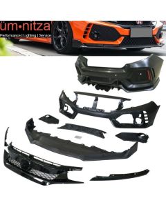 Fits 16-21 Honda Civic Sedan CTR Bumper + Lip +Grille Full Set Unpainted PP