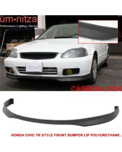 T-R Front Bumper Lip Spoiler Fits 99-00 Civic 4Dr PU Carbon Fiber