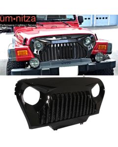 Fits 97-06 Jeep Wrangler TJ V2 Top Fire Style Grille Gloss Black ABS