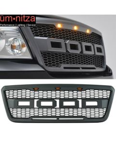 Fits 04-08 Ford F-150 R Style Front Bumper Upper Grille W/ LED Lights Grey ABS