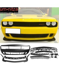 Fits 15-23 Dodge Challenger Front Bumper w/ Grille & HC Style Lip Unpainted PP