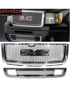 07-13 GMC Sierra 1500 Denali Upper & Lower Grille Front Bumper Hood Grill Chrome