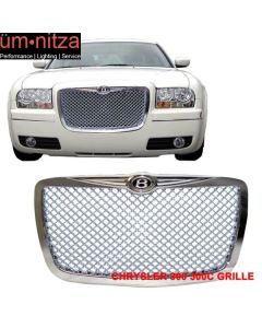 Fits 05-10 Chrysler 300 300C Chrome Mesh Grille Crossweave Front Grill B Emblem