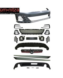 Fits 17-19 VW Golf 7.5 GTI Style Bumper Cover w/ Fog Lights Grille Side Skirts