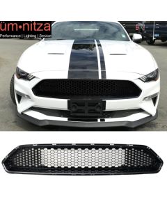 Fits 18-23 Ford Mustang Honeycomb Front Bumper Upper Grille Gloss Black ABS