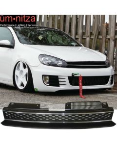 Fits 10-14 VW Golf 6 MK6 GTI Style Front High Bar Black Chrome Trim Grille - ABS