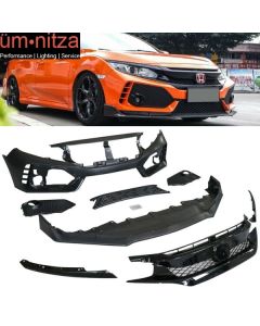 Fits 16-21 Honda Civic 10th-Gen Sedan Coupe Type-R Front Bumper Cover PP