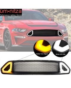 Fits 18-23 Ford Mustang RTR Style Front Bumper Honeycomb Upper Grille W/ DRL LED