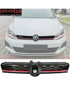 Fits 17-19 VW Golf MK7 7.5 GTI Style Mesh Front Hood Grille w/ Red Trim - ABS