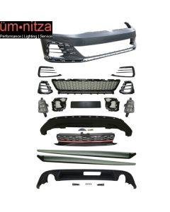 Fits 17-19 VW Golf GTI Style Bumper Cover w/ Fog Lamps Grille Side Skirts