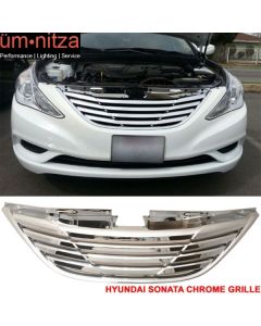 Fits 11-14 Hyundai Sonata Front Upper Mesh Grille Unpainted Chrome Horizon - ABS