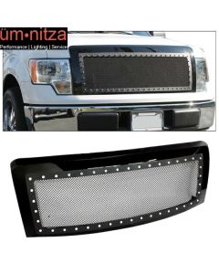 Fits 09-14 Ford F150 Front Upper Rivet Black Steel Mesh Grille