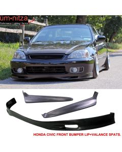 Fits 99-00 Civic 2Dr/4Dr PU Front Bumper Lip + 2PC Rear Lip Valance Spats