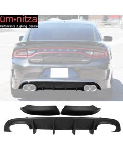 Fits 15-23 Dodge Charger Quad Exhaust Rear Diffuser + Side Aprons Unpainted PP