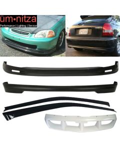 Fits 96-98 Honda Civic Mugen Front + Rear Bumper Lip Spoiler + Window Visor 2PC