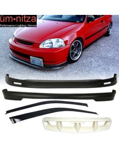 Fits 96-98 Honda Civic 3DR Mugen Style Front + Rear Bumper Lip + Window Visors