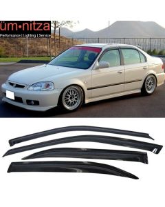 Fits 96-00 Honda Civic Sedan Window Visors Sun Rain Guard Deflector Acrylic 4PC