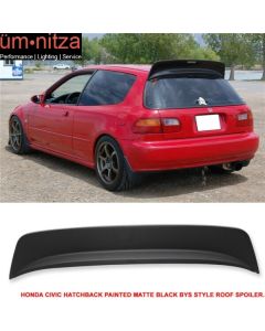 Fits 92-95 Civic 3D Hatchback JDM Matte Black ABS BYS Style Roof Spoiler Wing