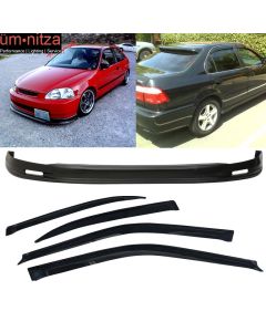 Fits Honda Civic 96-98 4Dr PP Front Bumper Lip Spoiler + Sun Window Visor