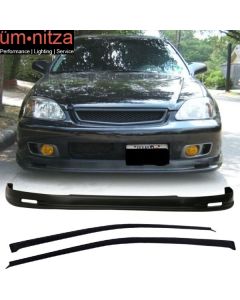 Fits 99-00 Honda Civic Mugen Style Front Bumper Lip PP + 2PCS Slim Window Visors