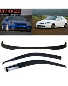 Fits 96-98 Honda Civic Hatchback TR Style Front Bumper Lip PP + 2PC Window Visor