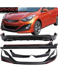 Fits 14-15 Hyundai Elantra Sedan Front Bumper + Side Aprons Lip + Rear Diffuser