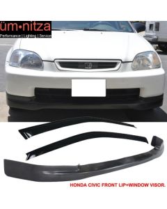 Fits 96-98 Honda Civic CTR Style Front Bumper Lip PU + 2PCS Slim Window Visors